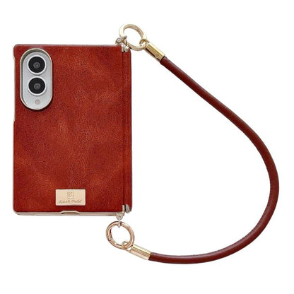 Electroplated Side Buckle Axis Magnetic Crazy Horse Pattern Nameplate Phone Case with Wrist Strap, For Galaxy Z Fold8 5G