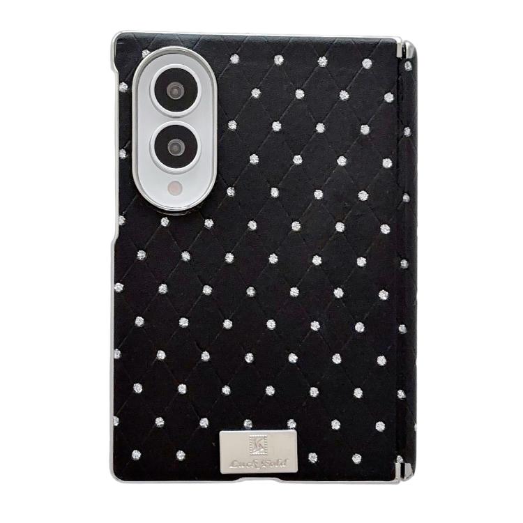 Nameplate Electroplated Central Axis Magnetic Diamond Style Vegan Leather Phone Case, For Galaxy Z Fold8 5G