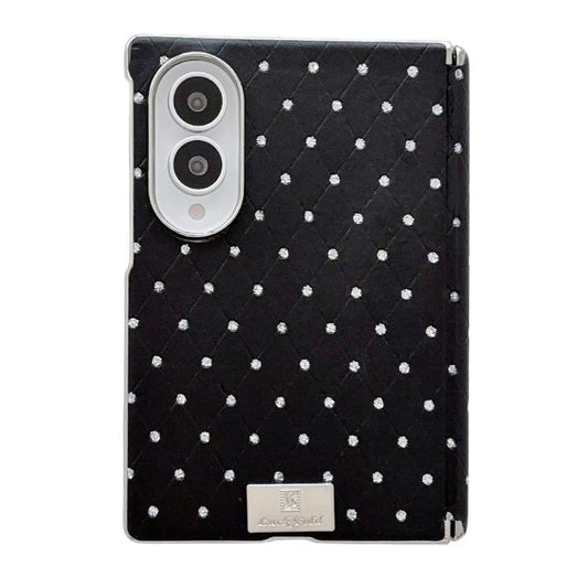 Nameplate Electroplated Central Axis Magnetic Diamond Style Vegan Leather Phone Case, For Galaxy Z Fold8 5G