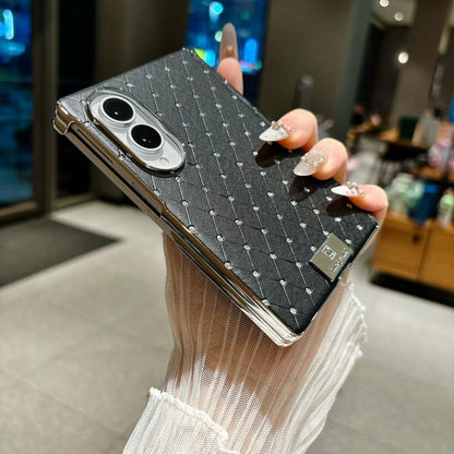 Nameplate Electroplated Central Axis Magnetic Diamond Style Vegan Leather Phone Case, For Galaxy Z Fold8 5G