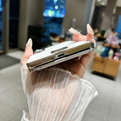 Nameplate Electroplated Central Axis Magnetic Diamond Style Vegan Leather Phone Case, For Galaxy Z Fold8 5G