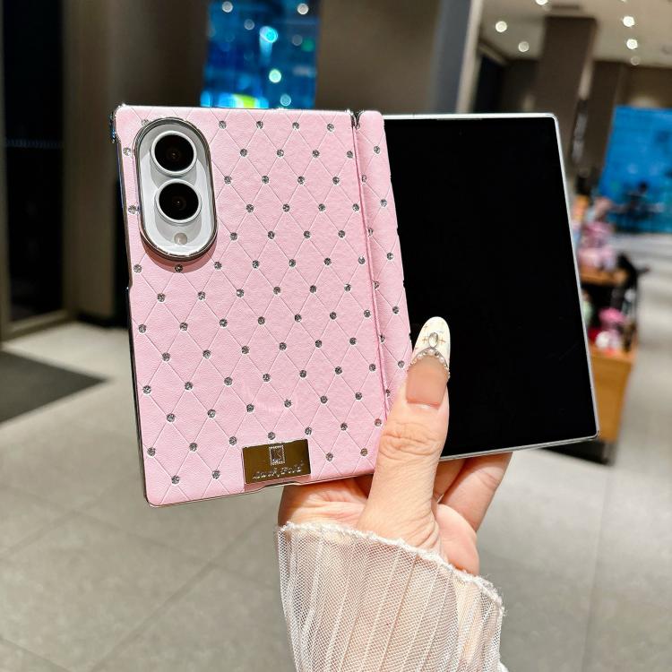 Nameplate Electroplated Central Axis Magnetic Diamond Style Vegan Leather Phone Case, For Galaxy Z Fold8 5G