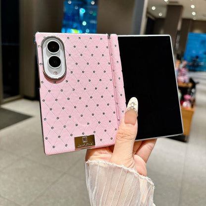 Nameplate Electroplated Central Axis Magnetic Diamond Style Vegan Leather Phone Case, For Galaxy Z Fold8 5G
