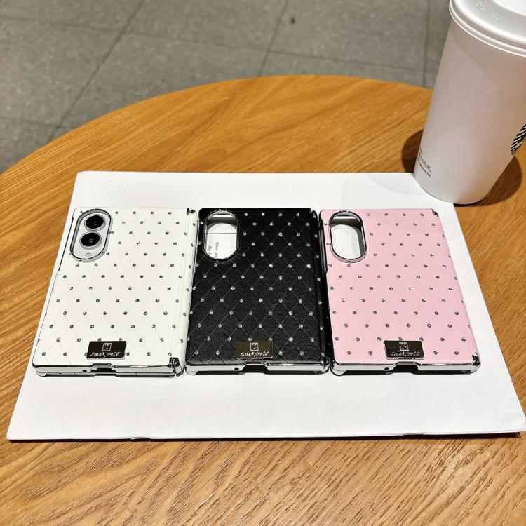 Nameplate Electroplated Central Axis Magnetic Diamond Style Vegan Leather Phone Case, For Galaxy Z Fold8 5G