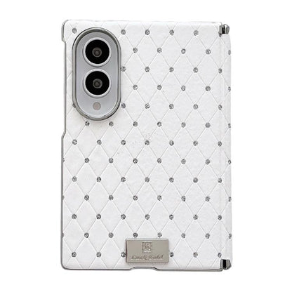 Nameplate Electroplated Central Axis Magnetic Diamond Style Vegan Leather Phone Case, For Galaxy Z Fold8 5G