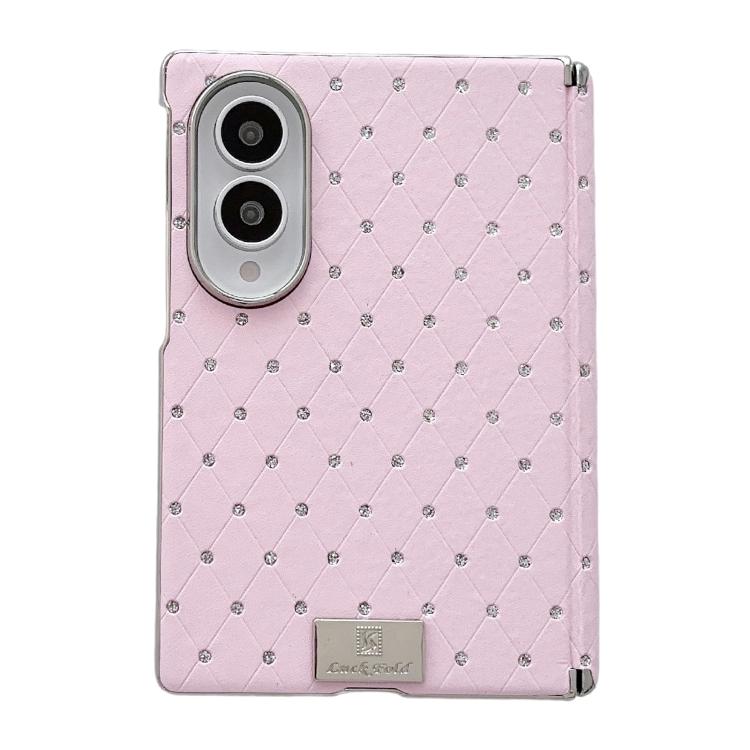 Nameplate Electroplated Central Axis Magnetic Diamond Style Vegan Leather Phone Case, For Galaxy Z Fold8 5G