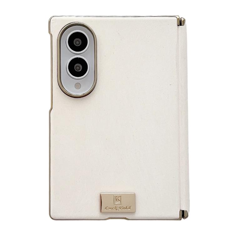 Nameplate Electroplated Central Axis Magnetic Silk Textured Leather Phone Case, For Galaxy Z Fold8 5G