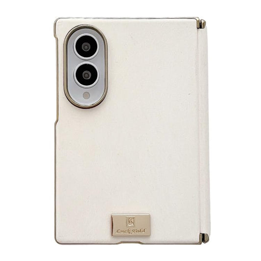 Nameplate Electroplated Central Axis Magnetic Silk Textured Leather Phone Case, For Galaxy Z Fold8 5G