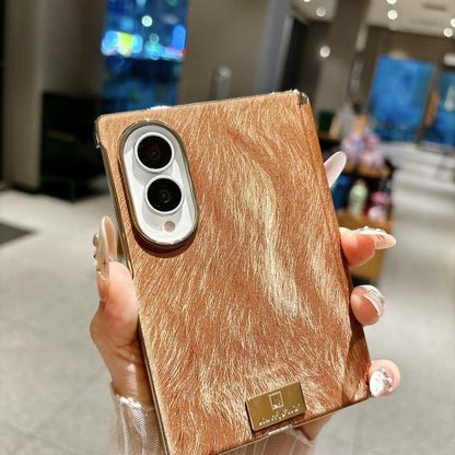 Nameplate Electroplated Central Axis Magnetic Silk Textured Leather Phone Case, For Galaxy Z Fold8 5G