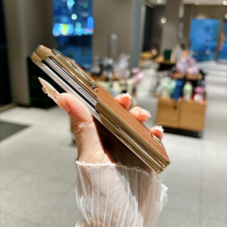Nameplate Electroplated Central Axis Magnetic Silk Textured Leather Phone Case, For Galaxy Z Fold8 5G