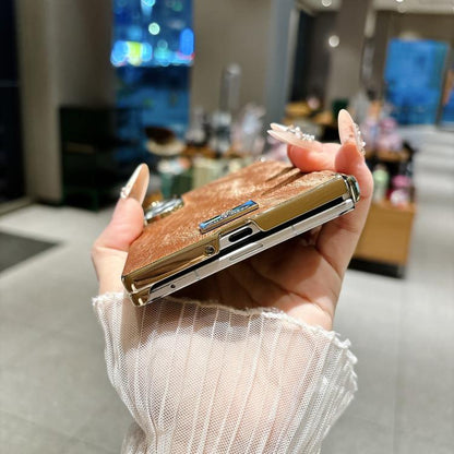Nameplate Electroplated Central Axis Magnetic Silk Textured Leather Phone Case, For Galaxy Z Fold8 5G
