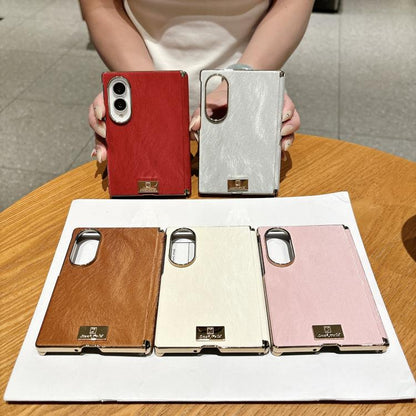 Nameplate Electroplated Central Axis Magnetic Silk Textured Leather Phone Case, For Galaxy Z Fold8 5G
