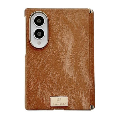 Nameplate Electroplated Central Axis Magnetic Silk Textured Leather Phone Case, For Galaxy Z Fold8 5G