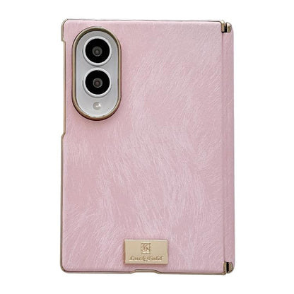 Nameplate Electroplated Central Axis Magnetic Silk Textured Leather Phone Case, For Galaxy Z Fold8 5G