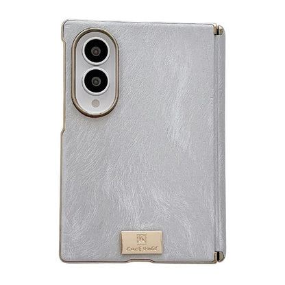 Nameplate Electroplated Central Axis Magnetic Silk Textured Leather Phone Case, For Galaxy Z Fold8 5G