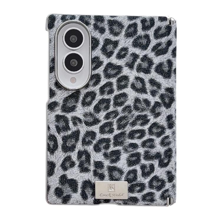 Nameplate Electroplated Central Axis Magnetic Silver Fog Leopard Print Phone Case, For Galaxy Z Fold8 5G