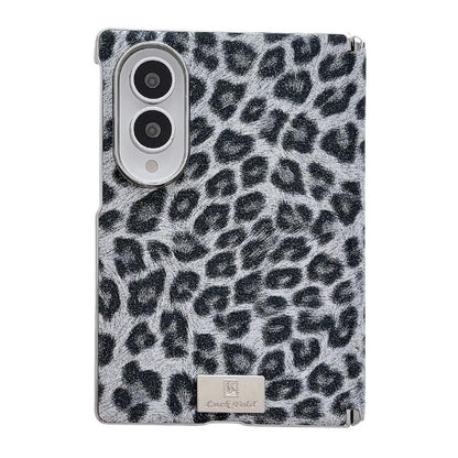 Nameplate Electroplated Central Axis Magnetic Silver Fog Leopard Print Phone Case, For Galaxy Z Fold8 5G