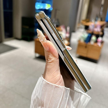 Nameplate Electroplated Central Axis Magnetic Silver Fog Leopard Print Phone Case, For Galaxy Z Fold8 5G
