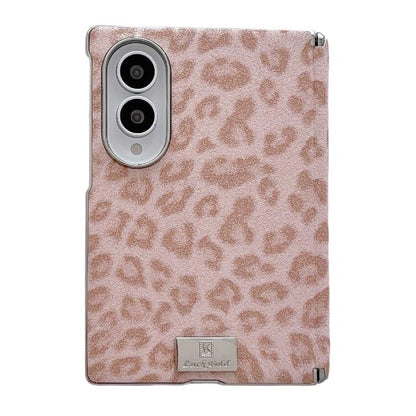 Nameplate Electroplated Central Axis Magnetic Silver Fog Leopard Print Phone Case, For Galaxy Z Fold8 5G