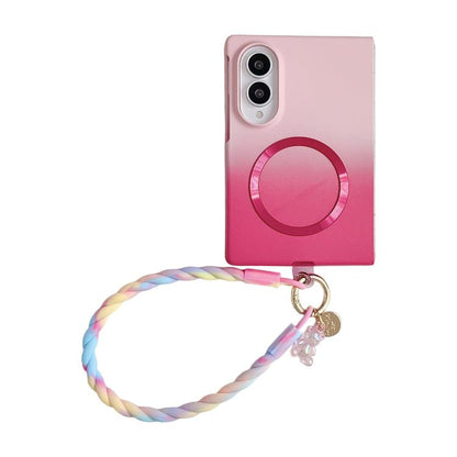 Skin Feel Gradient Rose Pink Magnetic Phone Case with DIY Wrist Strap, For Galaxy Z Fold8 5G, For Galaxy Z Fold8 Ultra 5G, For Galaxy Z Flip8 5G, For Galaxy Z Fold7 5G, For Galaxy Z Flip7 5G, For Galaxy Z Fold6 5G, For Galaxy Z Fold5 5G