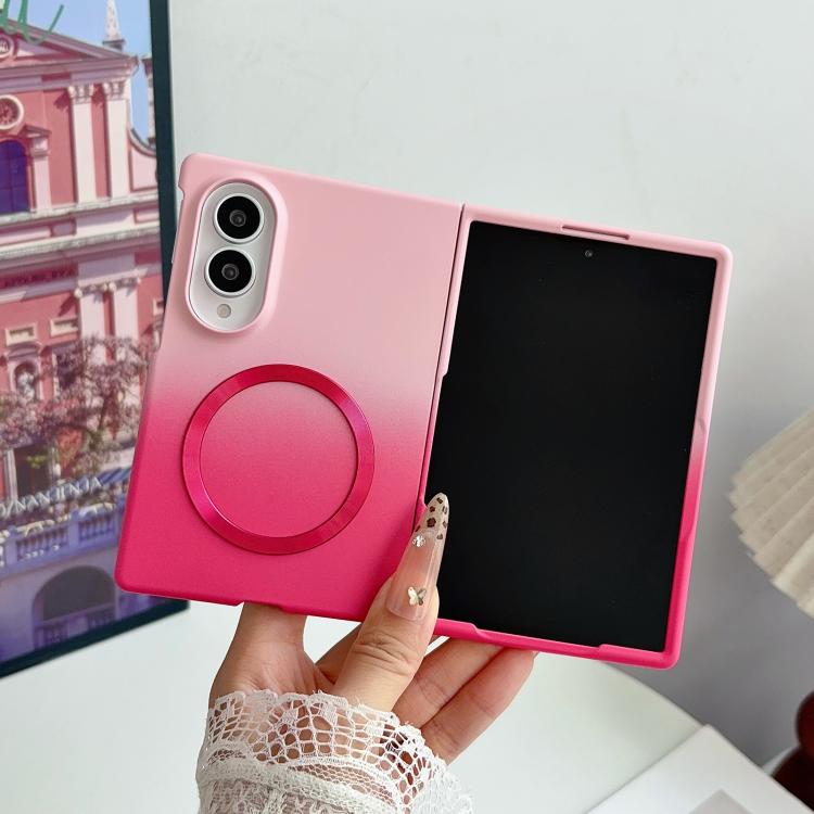 Skin Feel Gradient Rose Pink Magnetic Phone Case with DIY Wrist Strap, For Galaxy Z Fold8 5G, For Galaxy Z Fold8 Ultra 5G, For Galaxy Z Flip8 5G, For Galaxy Z Fold7 5G, For Galaxy Z Flip7 5G, For Galaxy Z Fold6 5G, For Galaxy Z Fold5 5G
