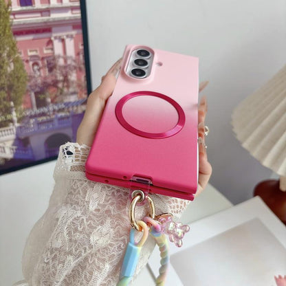 Skin Feel Gradient Rose Pink Magnetic Phone Case with DIY Wrist Strap, For Galaxy Z Fold8 5G, For Galaxy Z Fold8 Ultra 5G, For Galaxy Z Flip8 5G, For Galaxy Z Fold7 5G, For Galaxy Z Flip7 5G, For Galaxy Z Fold6 5G, For Galaxy Z Fold5 5G