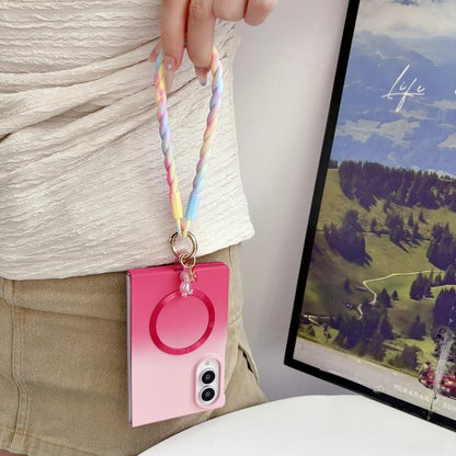 Skin Feel Gradient Rose Pink Magnetic Phone Case with DIY Wrist Strap, For Galaxy Z Fold8 5G, For Galaxy Z Fold8 Ultra 5G, For Galaxy Z Flip8 5G, For Galaxy Z Fold7 5G, For Galaxy Z Flip7 5G, For Galaxy Z Fold6 5G, For Galaxy Z Fold5 5G