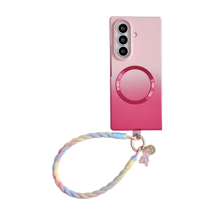 Skin Feel Gradient Rose Pink Magnetic Phone Case with DIY Wrist Strap, For Galaxy Z Fold8 5G, For Galaxy Z Fold8 Ultra 5G, For Galaxy Z Flip8 5G, For Galaxy Z Fold7 5G, For Galaxy Z Flip7 5G, For Galaxy Z Fold6 5G, For Galaxy Z Fold5 5G