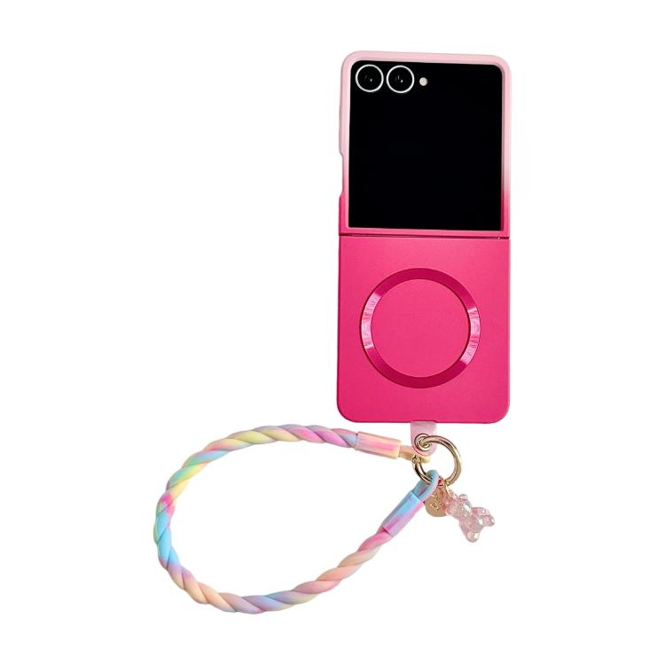 Skin Feel Gradient Rose Pink Magnetic Phone Case with DIY Wrist Strap, For Galaxy Z Fold8 5G, For Galaxy Z Fold8 Ultra 5G, For Galaxy Z Flip8 5G, For Galaxy Z Fold7 5G, For Galaxy Z Flip7 5G, For Galaxy Z Fold6 5G, For Galaxy Z Fold5 5G