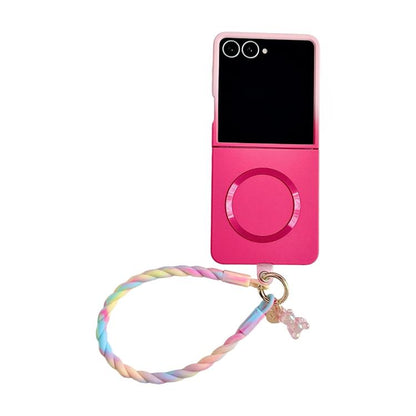 Skin Feel Gradient Rose Pink Magnetic Phone Case with DIY Wrist Strap, For Galaxy Z Fold8 5G, For Galaxy Z Fold8 Ultra 5G, For Galaxy Z Flip8 5G, For Galaxy Z Fold7 5G, For Galaxy Z Flip7 5G, For Galaxy Z Fold6 5G, For Galaxy Z Fold5 5G