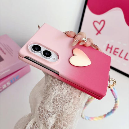 Skin Feel Gradient Rose Pink DIY Heart Shaped Phone Case, For Galaxy Z Fold8 5G, For Galaxy Z Fold8 Ultra 5G, For Galaxy Z Flip8 5G, For Galaxy Z Fold7 5G, For Galaxy Z Flip7 5G, For Galaxy Z Fold6 5G, For Galaxy Z Fold5 5G
