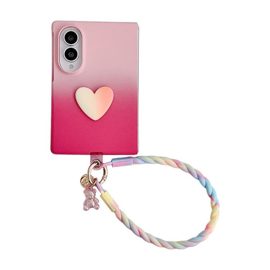 Skin Feel Gradient Rose Pink DIY Heart Shaped Phone Case with Wrist Strap, For Galaxy Z Fold8 5G, For Galaxy Z Fold8 Ultra 5G, For Galaxy Z Flip8 5G, For Galaxy Z Fold7 5G, For Galaxy Z Flip7 5G, For Galaxy Z Fold6 5G, For Galaxy Z Fold5 5G