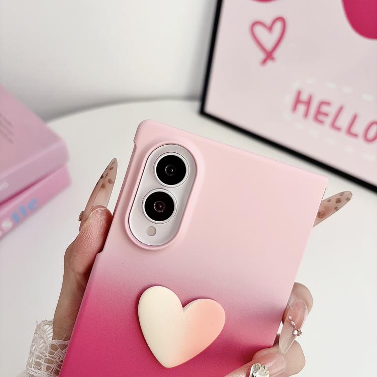 Skin Feel Gradient Rose Pink DIY Heart Shaped Phone Case with Wrist Strap, For Galaxy Z Fold8 5G, For Galaxy Z Fold8 Ultra 5G, For Galaxy Z Flip8 5G, For Galaxy Z Fold7 5G, For Galaxy Z Flip7 5G, For Galaxy Z Fold6 5G, For Galaxy Z Fold5 5G
