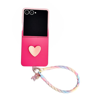 Skin Feel Gradient Rose Pink DIY Heart Shaped Phone Case with Wrist Strap, For Galaxy Z Fold8 5G, For Galaxy Z Fold8 Ultra 5G, For Galaxy Z Flip8 5G, For Galaxy Z Fold7 5G, For Galaxy Z Flip7 5G, For Galaxy Z Fold6 5G, For Galaxy Z Fold5 5G