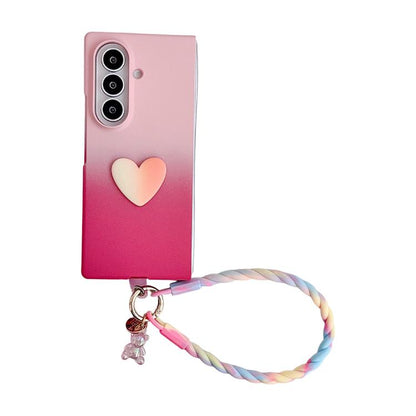Skin Feel Gradient Rose Pink DIY Heart Shaped Phone Case with Wrist Strap, For Galaxy Z Fold8 5G, For Galaxy Z Fold8 Ultra 5G, For Galaxy Z Flip8 5G, For Galaxy Z Fold7 5G, For Galaxy Z Flip7 5G, For Galaxy Z Fold6 5G, For Galaxy Z Fold5 5G