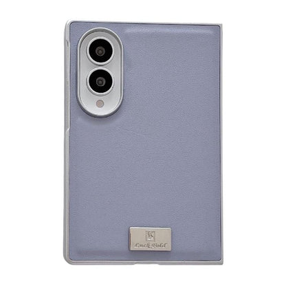 Nameplate Silver Edged Morandi Solid Color Leather Textured Phone Case, For Galaxy Z Fold8 5G
