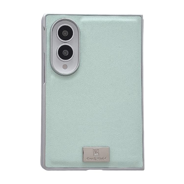 Nameplate Silver Edged Morandi Solid Color Leather Textured Phone Case, For Galaxy Z Fold8 5G