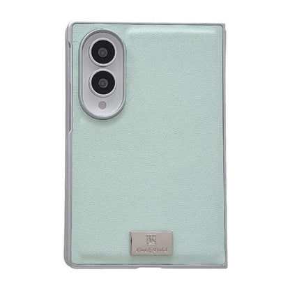 Nameplate Silver Edged Morandi Solid Color Leather Textured Phone Case, For Galaxy Z Fold8 5G