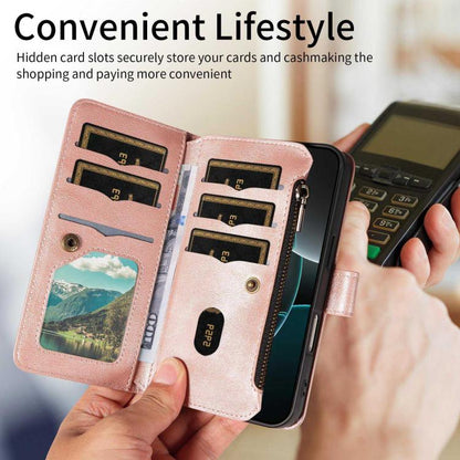 Mandala Embossed 9-Card Zipper RFID Vegan Leather Phone Case with Short Lanyard, For Realme 16T 5G, For Realme P4x 5G