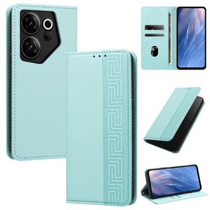 Embossed Meander Pattern RFID Vegan Leather Phone Case, For Tecno Pova 5, For Tecno Camon 20 Premier, For Tecno Camon 20 Pro 5G, For Tecno Camon 20 / 20 Pro 4G, For Tecno Spark Go 2023 / Pop 7 Pro, For Tecno Spark 10 4G / Spark 10C                     ...