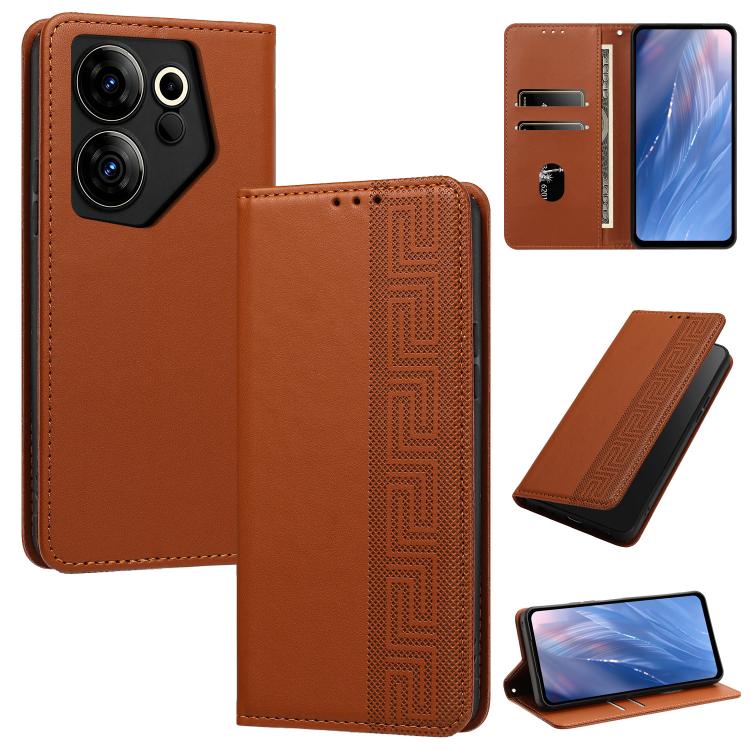 Embossed Meander Pattern RFID Vegan Leather Phone Case, For Tecno Pova 5, For Tecno Camon 20 Premier, For Tecno Camon 20 Pro 5G, For Tecno Camon 20 / 20 Pro 4G, For Tecno Spark Go 2023 / Pop 7 Pro, For Tecno Spark 10 4G / Spark 10C                     ...