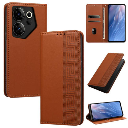 Embossed Meander Pattern RFID Vegan Leather Phone Case, For Tecno Pova 5, For Tecno Camon 20 Premier, For Tecno Camon 20 Pro 5G, For Tecno Camon 20 / 20 Pro 4G, For Tecno Spark Go 2023 / Pop 7 Pro, For Tecno Spark 10 4G / Spark 10C                     ...