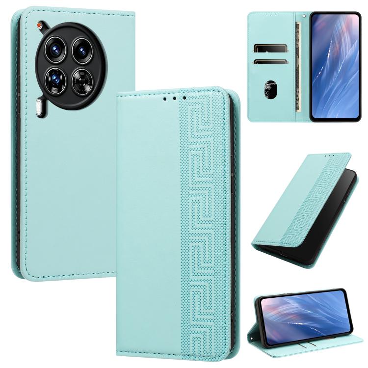 Embossed Meander Pattern RFID Vegan Leather Phone Case, For Tecno Spark 30 Pro 4G, For Tecno Spark 30 4G, For Tecno Spark 30C 4G, For Tecno Spark 20 Pro 5G, For Tecno Camon 30 Premier 5G, For Tecno Pova 6 Neo 4G, For Tecno Pova 6 5G                    ...