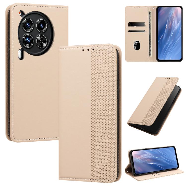 Embossed Meander Pattern RFID Vegan Leather Phone Case, For Tecno Spark 30 Pro 4G, For Tecno Spark 30 4G, For Tecno Spark 30C 4G, For Tecno Spark 20 Pro 5G, For Tecno Camon 30 Premier 5G, For Tecno Pova 6 Neo 4G, For Tecno Pova 6 5G                    ...