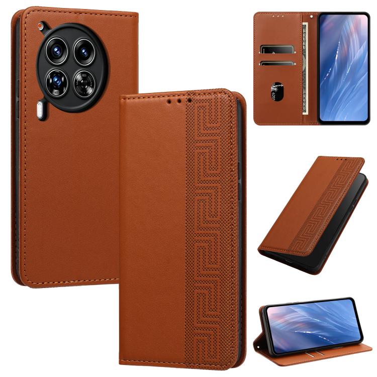 Embossed Meander Pattern RFID Vegan Leather Phone Case, For Tecno Spark 30 Pro 4G, For Tecno Spark 30 4G, For Tecno Spark 30C 4G, For Tecno Spark 20 Pro 5G, For Tecno Camon 30 Premier 5G, For Tecno Pova 6 Neo 4G, For Tecno Pova 6 5G                    ...
