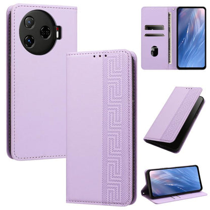 Embossed Meander Pattern RFID Vegan Leather Phone Case, For Tecno Spark 30 Pro 4G, For Tecno Spark 30 4G, For Tecno Spark 30C 4G, For Tecno Spark 20 Pro 5G, For Tecno Camon 30 Premier 5G, For Tecno Pova 6 Neo 4G, For Tecno Pova 6 5G                    ...