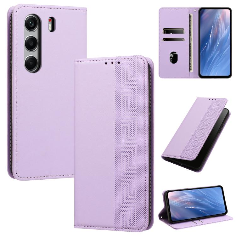 Embossed Meander Pattern RFID Vegan Leather Phone Case, For Tecno Spark 40 Pro 4G, For Tecno Spark 40 4G, For Tecno Pova 7 Ultra, For Tecno Pova 7 4G, For Tecno Spark Go 1/Go 1S/Pop 9 4G, For Tecno Camon 40 Pro 4G, For Tecno Camon 40 Premier 5G        ...