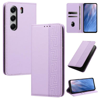 Embossed Meander Pattern RFID Vegan Leather Phone Case, For Tecno Spark 40 Pro 4G, For Tecno Spark 40 4G, For Tecno Pova 7 Ultra, For Tecno Pova 7 4G, For Tecno Spark Go 1/Go 1S/Pop 9 4G, For Tecno Camon 40 Pro 4G, For Tecno Camon 40 Premier 5G        ...