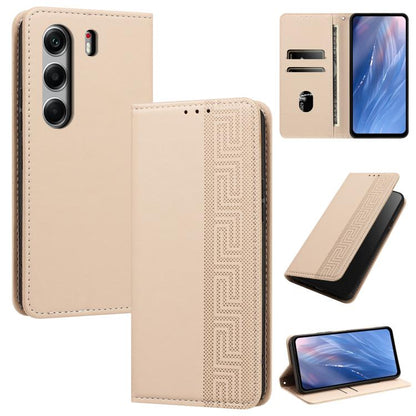Embossed Meander Pattern RFID Vegan Leather Phone Case, For Tecno Spark 40 Pro 4G, For Tecno Spark 40 4G, For Tecno Pova 7 Ultra, For Tecno Pova 7 4G, For Tecno Spark Go 1/Go 1S/Pop 9 4G, For Tecno Camon 40 Pro 4G, For Tecno Camon 40 Premier 5G        ...