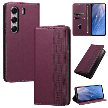 Embossed Meander Pattern RFID Vegan Leather Phone Case, For Tecno Spark 40 Pro 4G, For Tecno Spark 40 4G, For Tecno Pova 7 Ultra, For Tecno Pova 7 4G, For Tecno Spark Go 1/Go 1S/Pop 9 4G, For Tecno Camon 40 Pro 4G, For Tecno Camon 40 Premier 5G        ...